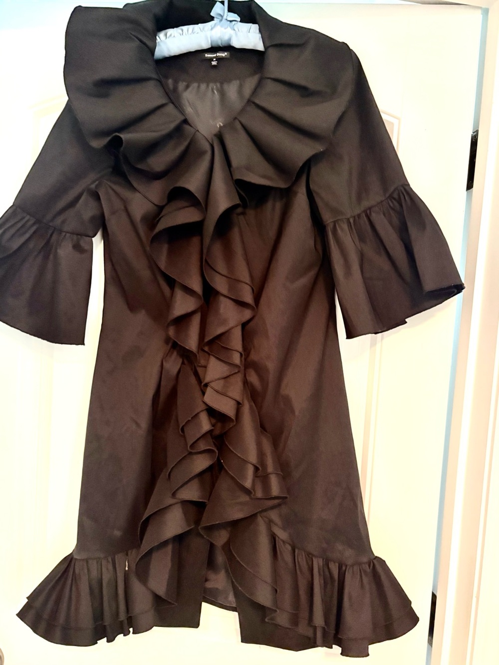 Samuel Dong Black Women's Rain coat with Ruffles Size M